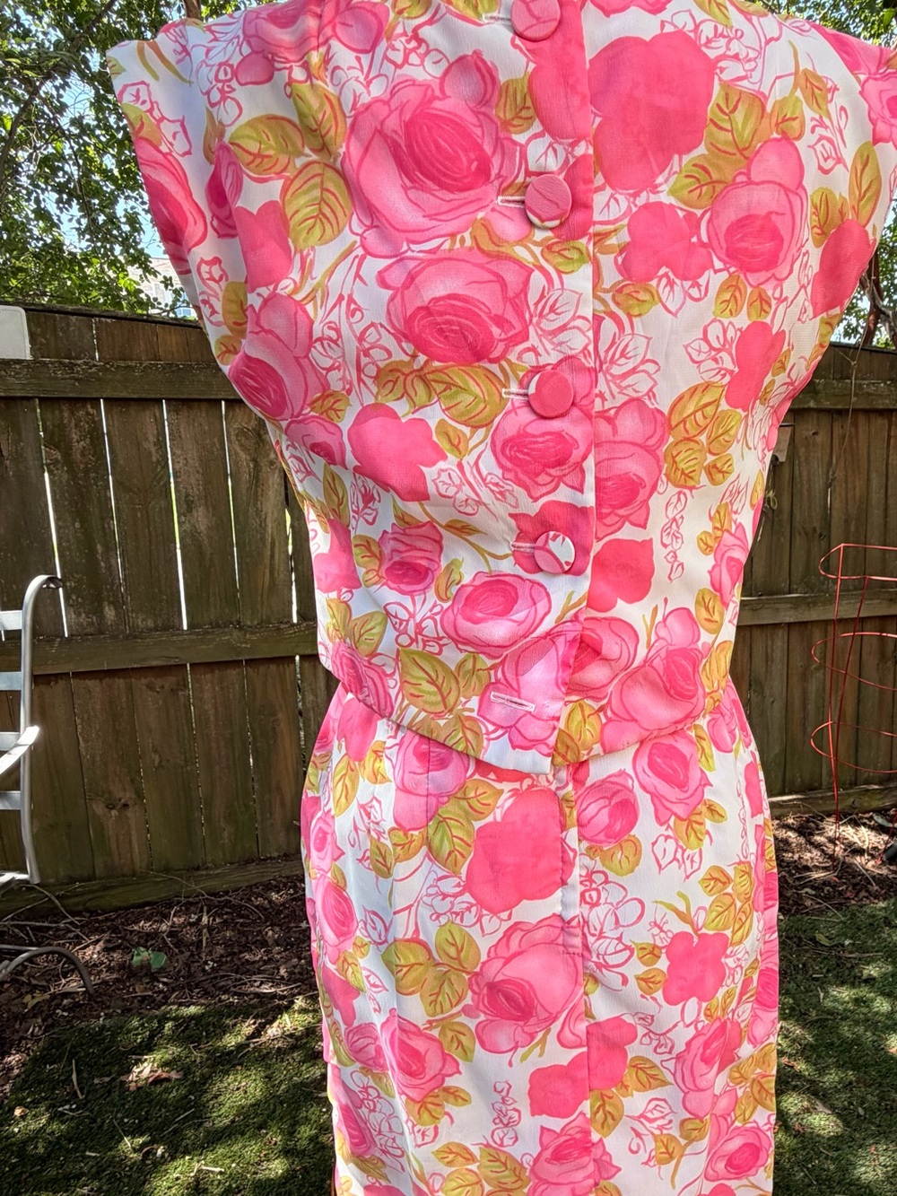 Vintage Leslie Fay Original Pink Rose Floral Dress & Jacket Set - Picture 2 of 13